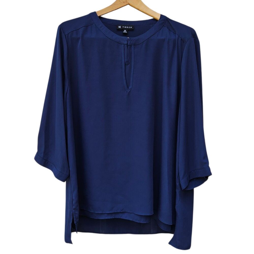 N Touch Womens XLarge Dark Blue 3/4 Sleeve Tunic Blouse Top Capsule Wardrobe